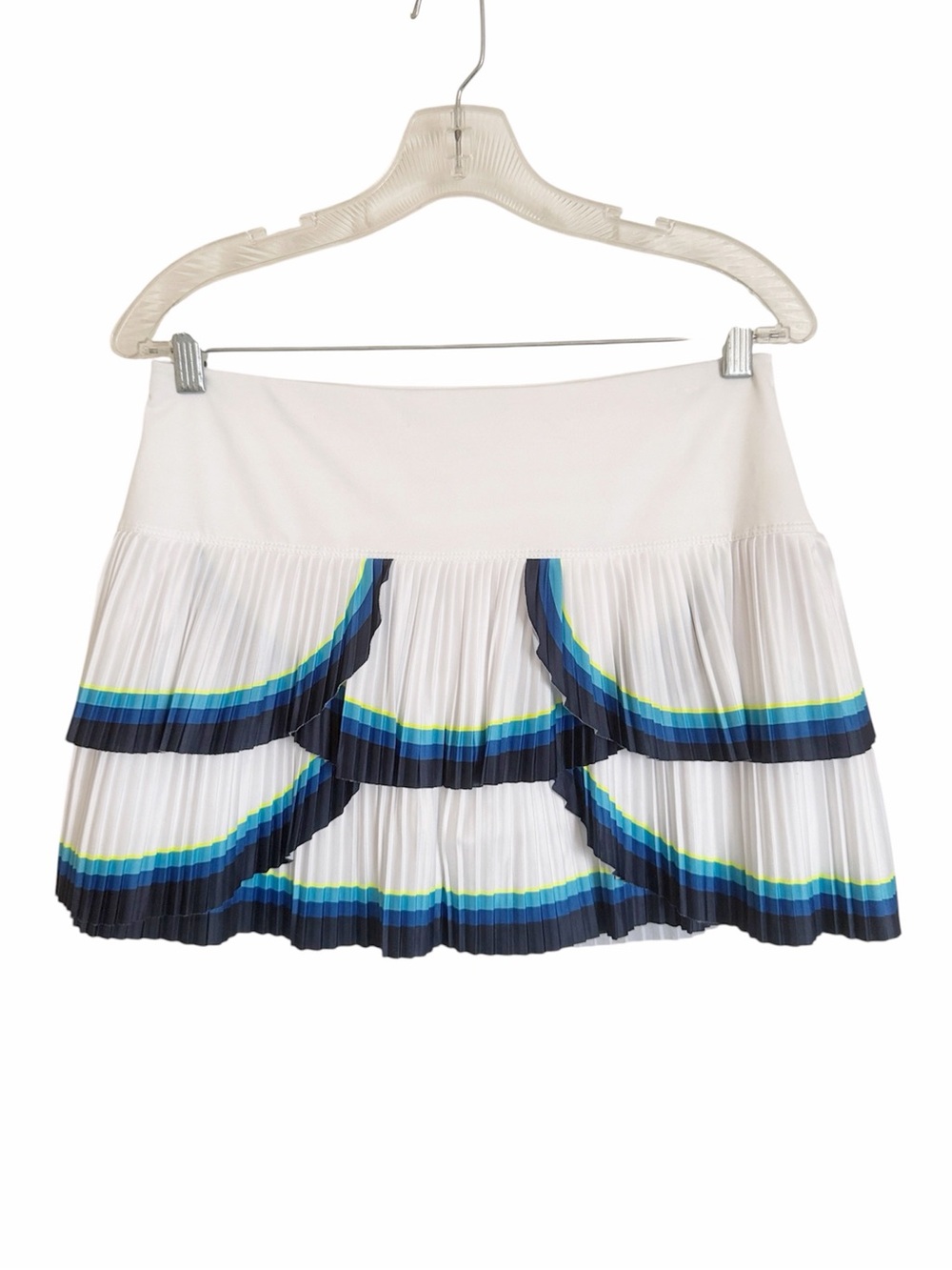 Lucky In Love Pleated Tiered Layered White Blue Trim Tennis Skort size M